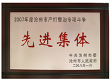 2007年度沧州市严打整治专项斗争先进集体-2008.1